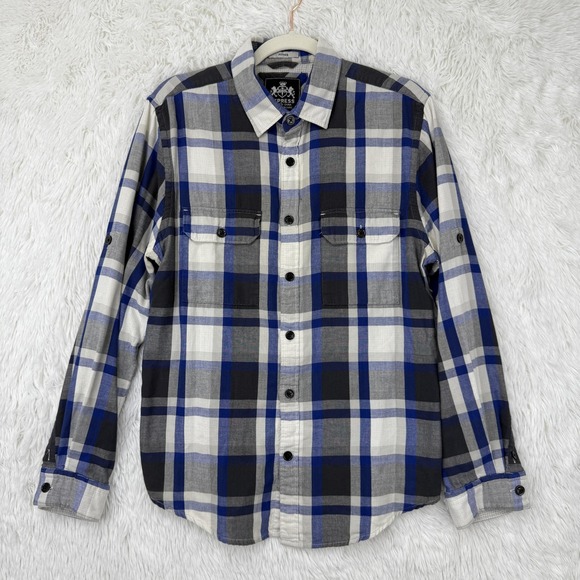 Express Other - Express Flannel Shirt Mens‎ Medium Fitted Plaid Button Down Long Sleeve Casual